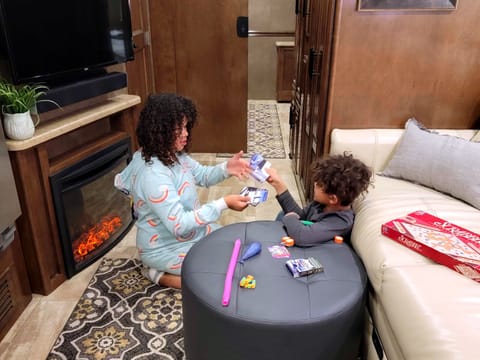 Get cozy in front of the fireplace with the kids for game night