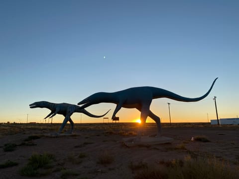 Anyone who has traveled on Highway 40, aka, the Main Street of America, knows that these dinosaurs guard the Hopi Travel Plaza in Arizona.