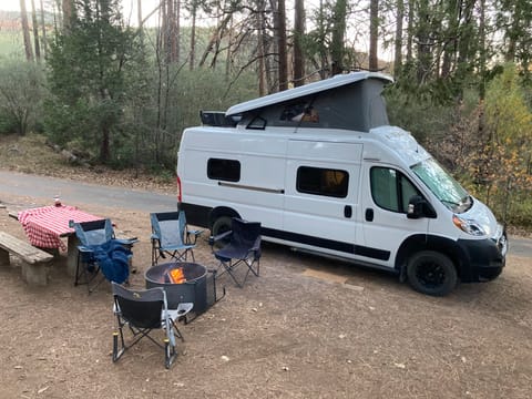 The best part of this camper is how easy it is to get to a campsite and get comfortable. Bring out the tablecloth and some chairs and light the fire.