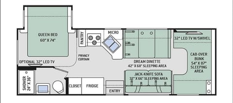 This floorpan makes the most of the available space.  Three beds, a full kitchen, full bath and all the storage. Kudos to Thor!  