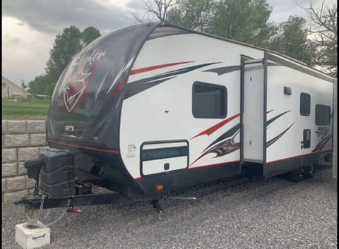 Shep's Stryker Toy Hauler and Fur baby palace with 16 Foot Garage Towable trailer in Highland