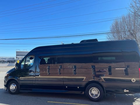2020 Midwest Automotive Design on a 3500 Mercedes Benz Chassis is 24' long, just under 10' tall including the AC.  This luxury van drives like a car.