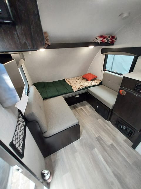 While camping solo, enjoy a twin bed with plenty of room to walk around.