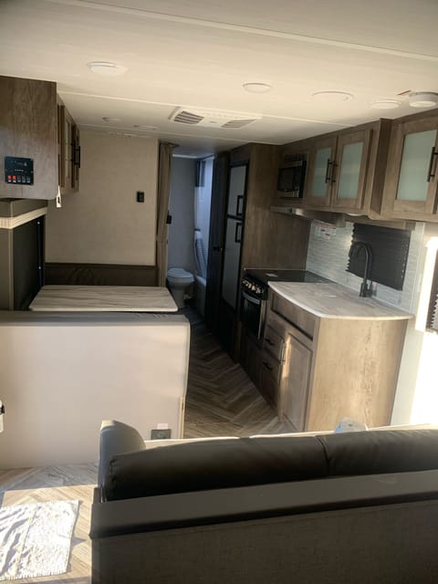 This is the folding Dinette and Kitchen with large deep sink.
