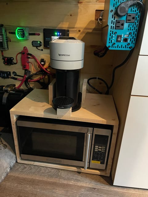 Included microwave and Nespresso coffee machine (pods included)