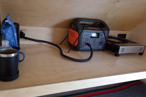 Ample space on our rear shelf will allow for the Jackery 500W to power the trailer, and for all of your needed items. Addon a laptop
