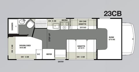 Floorplan includes a 3 way convertible second table/couch/bed.