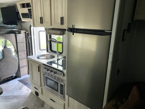 Large fridge, microwave and stove