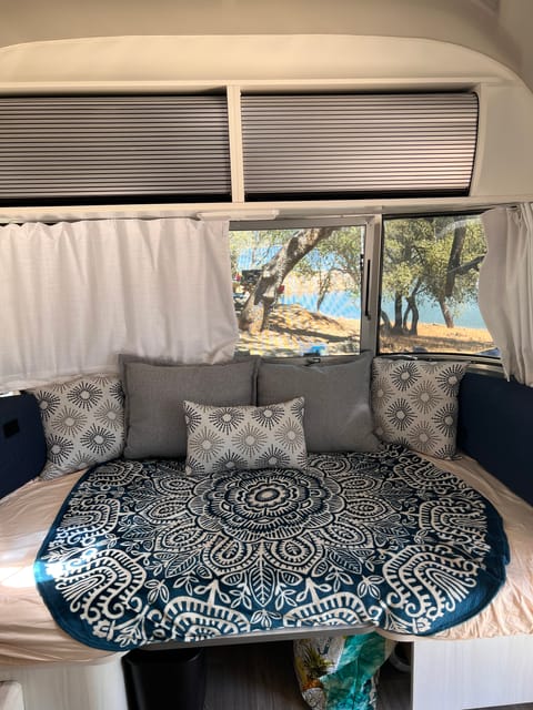 This is couch that converts into a table or bed.