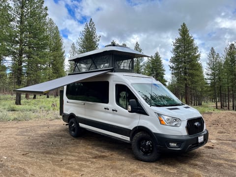 VanHaus, a ModVan CV1/M and her co-pilot Wilson while exploring Central Oregon.