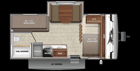 Interior floorplan showing the dining area which can be extended. Can turn into a sleeping bed also. 




