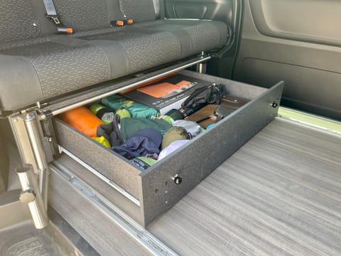 Extra storage space underneath rear bench for all your camping gear or anything else you decide to use it for!