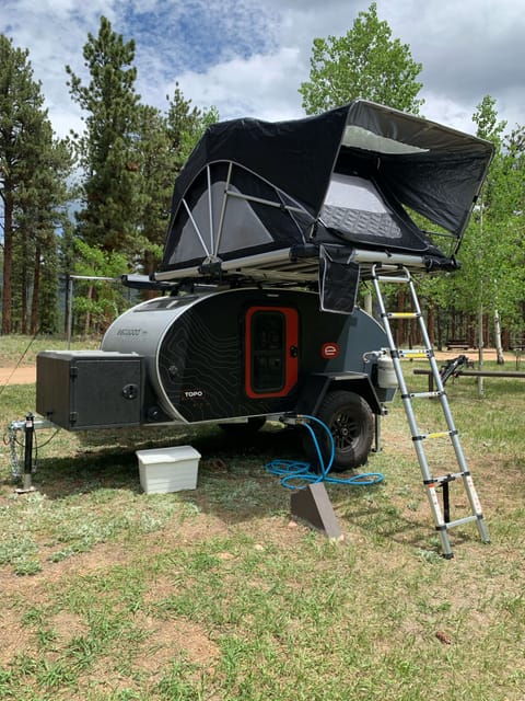 Spacious rooftop tent unfolds in moments.

Camping near Bailey, CO - Meridian Campground
