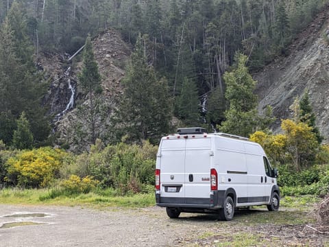 Boondocking next to waterfalls in Southern Oregon.