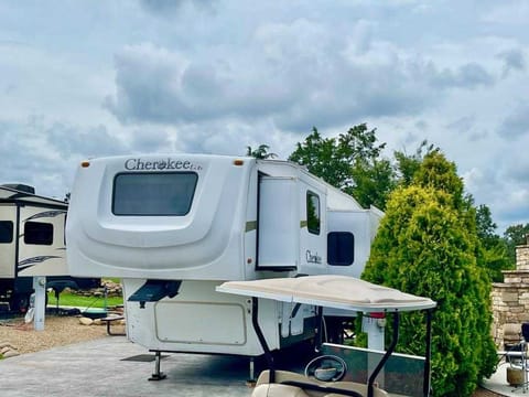 Ready to Camp Set Up at small RV park on the Creek Towable trailer in Maggie Valley