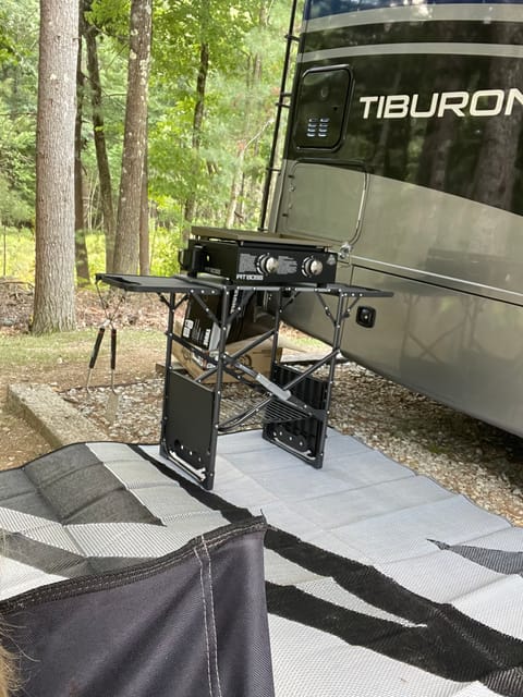 We supply everything you need to cook outside plus a mat, two chairs, tablecloth, and a broom.