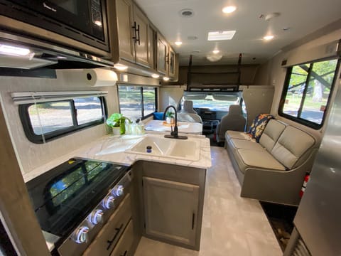 Enjoy the fully stocked kitchen to cook your favorite meals while on your journey. Supplies include dining ware, cooking utensils, spices and more!