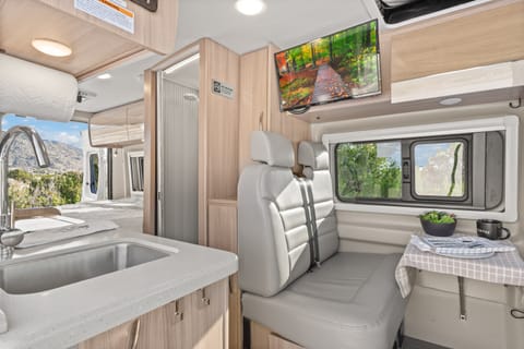 Monitor/TV on a swivel mount.