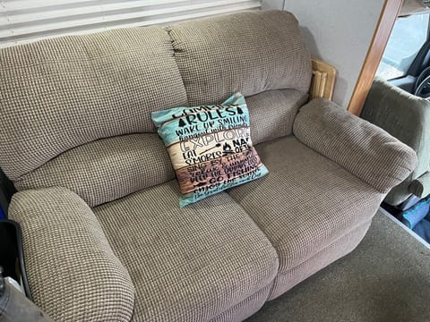 Reclining sofa- with tray tables.