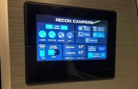 Touchscreen to manage all the vitals of the car - Water, House Battery, Fridge, Hotwater, Water Pump, Interior lights....etc