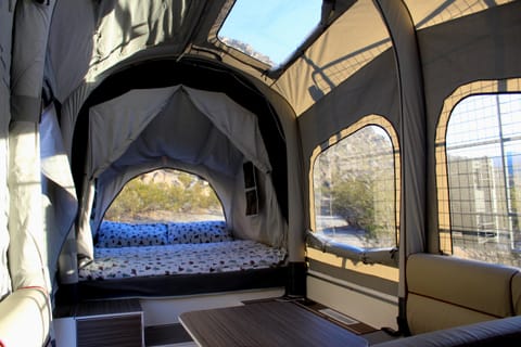Get the tent feel with the comfort of a trailer with all 9 windows open.