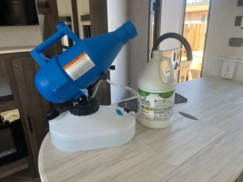 Using fogging machine spray a fine disinfectant mist into the air which guarantees an even coating over the surfaces. 