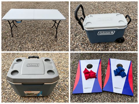 Available add-ons: folding table, coolers, corn hole boards