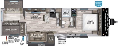 Mfg floorplan. It's has the theater seating in the living room and a dinette in the bunkroom.