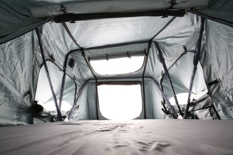 Interior of roof top tent . Memory foam pad