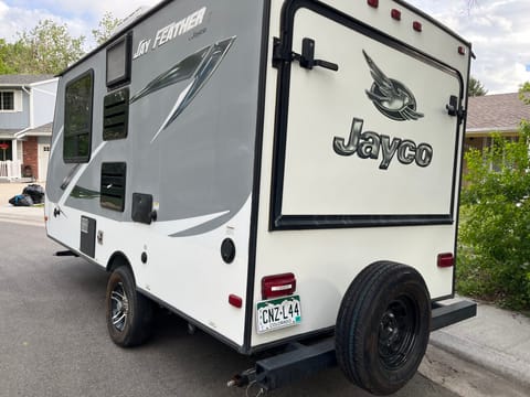 Back of Camper with beds folded up. 