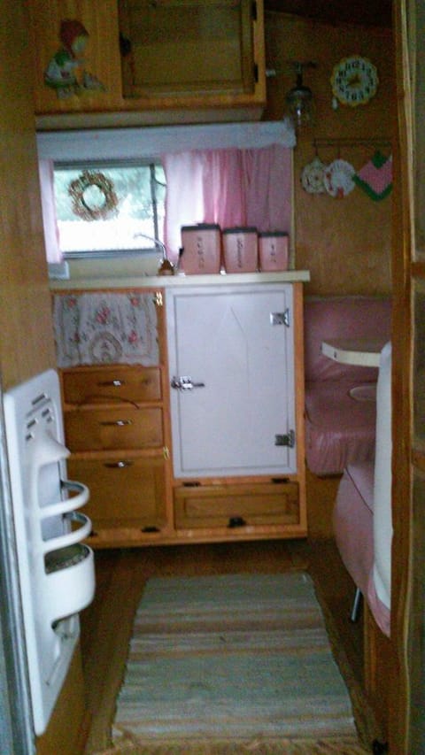 Entryway into the trailer.  As you can see on your left there is a propane heater.