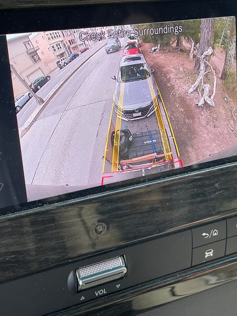 Parallel parking in San Fran with a travel rack using the back up camera. 