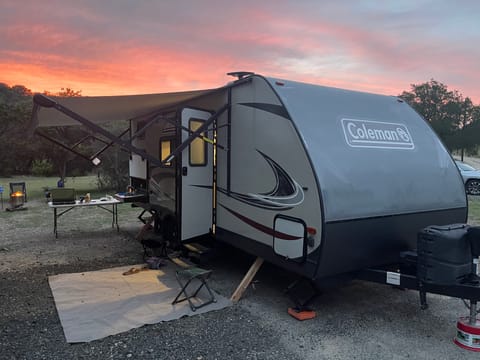 Camper at sunset 
