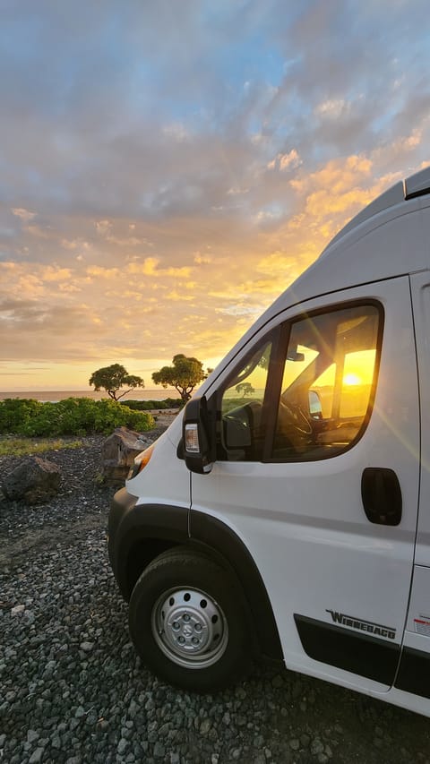 Sunset thru the cab.  Old airport park Kona.