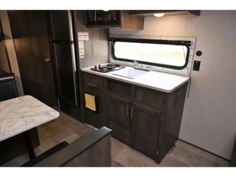Kitchen with full size fridge/freezer