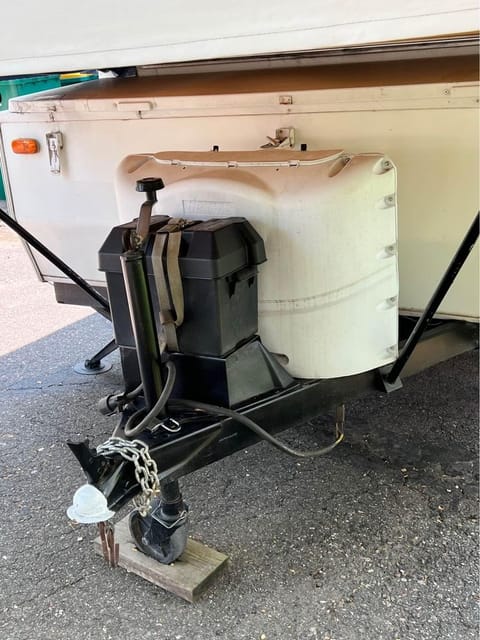 Trailer hitch, propane tanks, battery, and electrical hookup to your towing vehicle.