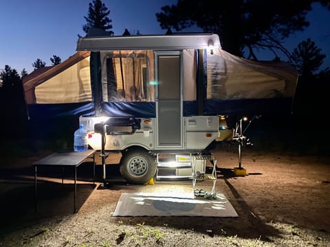 The electric jacks have additional light to illuminate the area around the camper