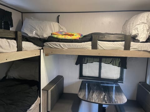 Bunkroom with lots of space for kids.  Includes a storage/linen closet for kids clothing. 