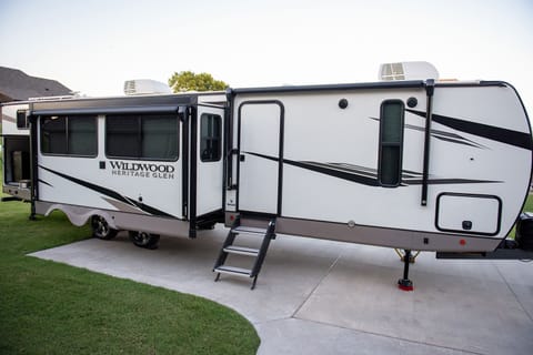 Our 39-foot, dual-axle travel trailer is perfect for your next family camping trip and adventures. We hope you enjoy it as much as we do.