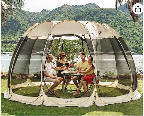 Add on canopy option. Easy pop up tent 15x15 foot. Need some extra shade or to Keep the bugs out? This set up is perfect, play games inside or eat.