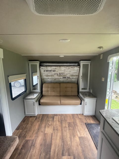 Couch that folds down into a Murphy bed. Also closet space on each side behind mirrors