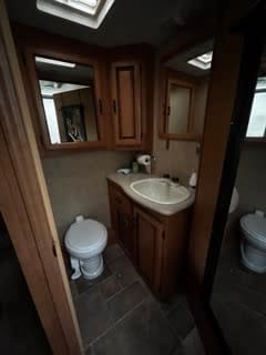 Private toilet and sink.  Plenty of storage! 