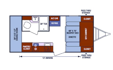 Unique floorplan packs in TONS of features that bigger campers have, but in an easy-to-tow size/weight for vehicles with a 5,000lb towing capacity!
