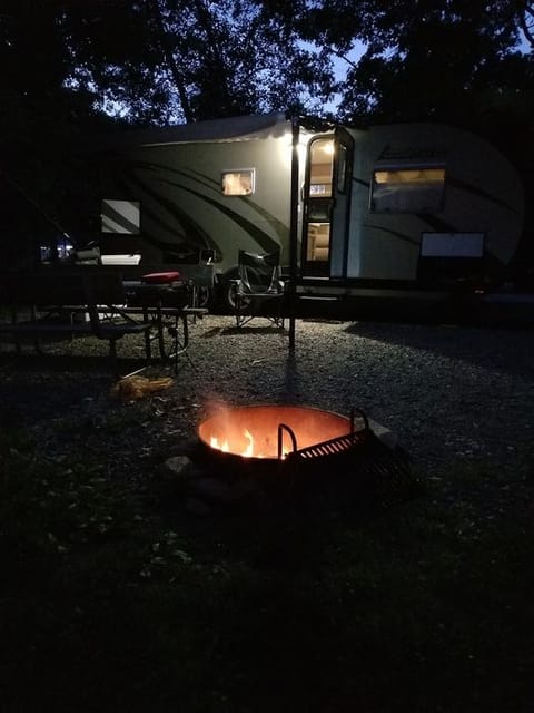 Campfire at our Bellingham, MA destination.  Great trip!