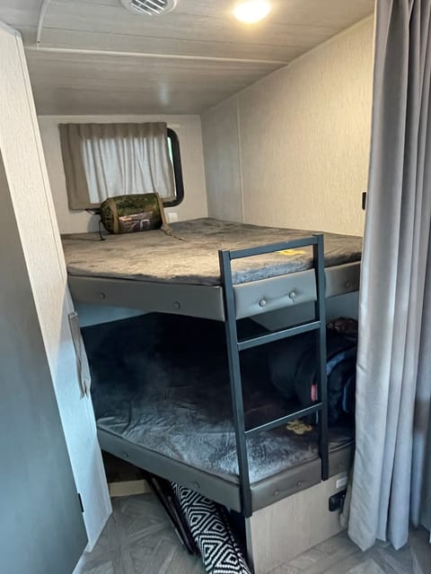 double over double bunks with memory foam mattresses and USB connections on both bunks