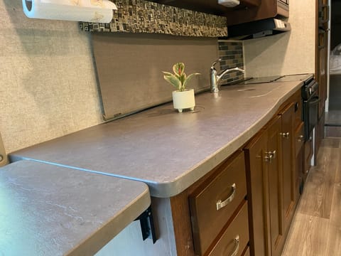 Extended countertop with sink cover and stovetop cover for even more counter space!