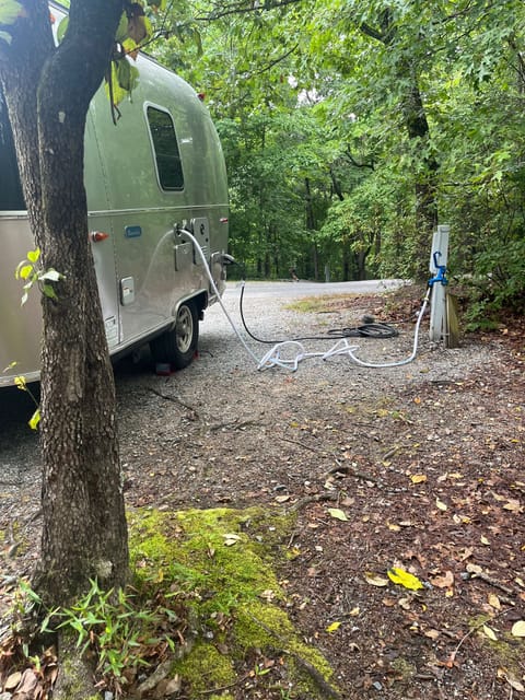 Water and electric hook ups are easy to set up and make a campsite a glamp site 😃