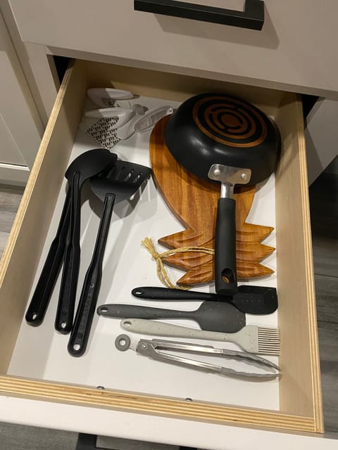 Silverware is also included with the kitchen utensils and pans. 