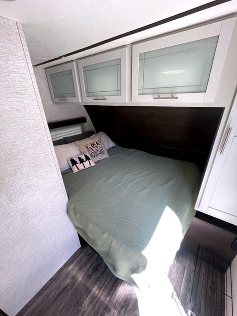 Queen Bed. Linens and pillows can be added with the Linen Package. 