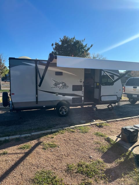 Camper set up at campsite